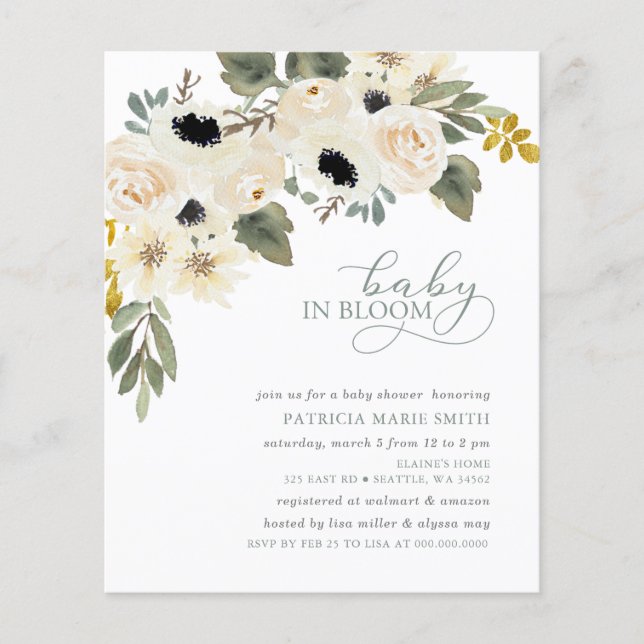 Papier Budget Baby in Bloom Baby shower Invitation (Devant)