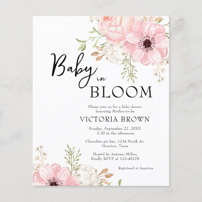 Papier Budget Baby in Bloom Baby shower Invitation (Devant)