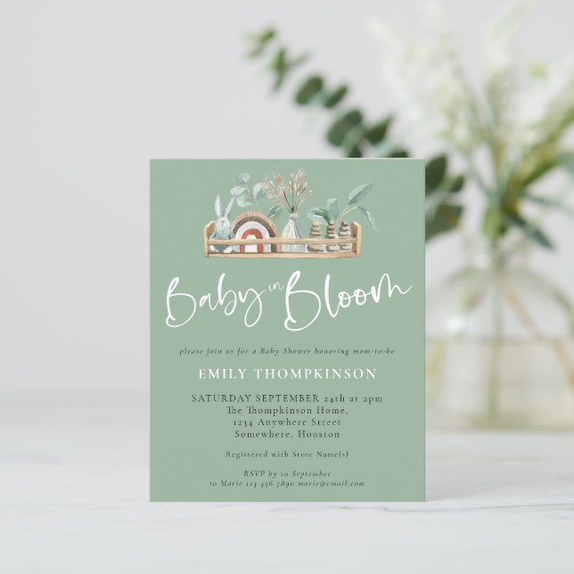 Papier Budget Baby In Bloom Boho Sage Baby shower Invitat (Debout devant)