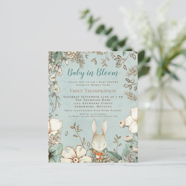 Papier Budget Baby In Bloom Bunny Garçon Invitation Baby  (Debout devant)