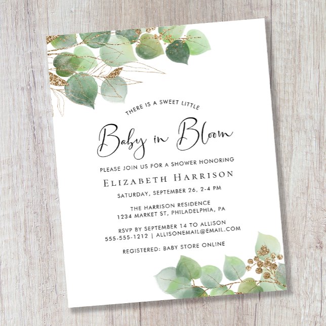 Papier Budget Baby in Bloom Eucalyptus Shower Invitation (Créateur téléchargé)