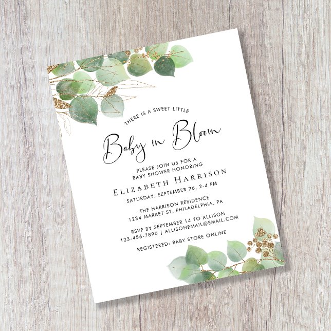 Papier Budget Baby in Bloom Eucalyptus Shower Invitation (Créateur téléchargé)