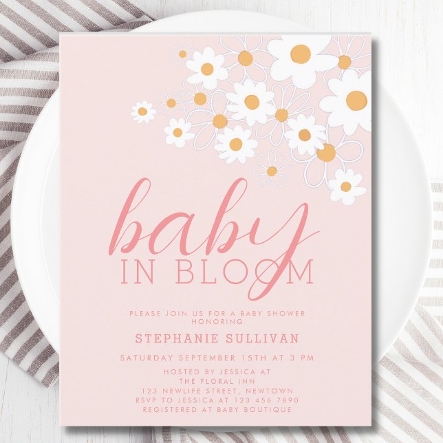 Papier Budget Baby in Bloom Pink Daisy Baby shower Invita (Créateur téléchargé)