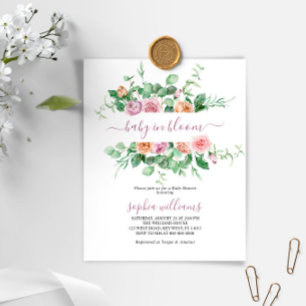 Papier Budget Baby in Bloom Purple Rose Shower Invitation