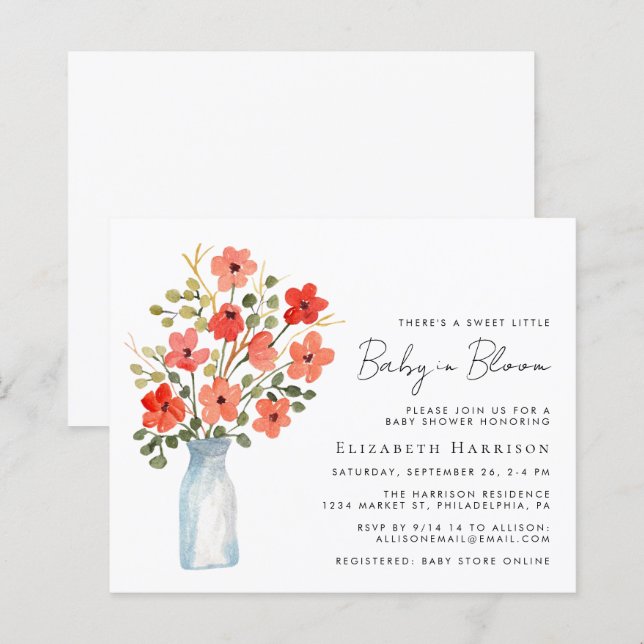 Papier Budget Baby in Floral Shower Invitation (Devant / Derrière)