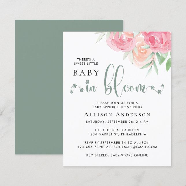 Papier Budget Baby in Floral Sprinkle Invitation (Devant / Derrière)