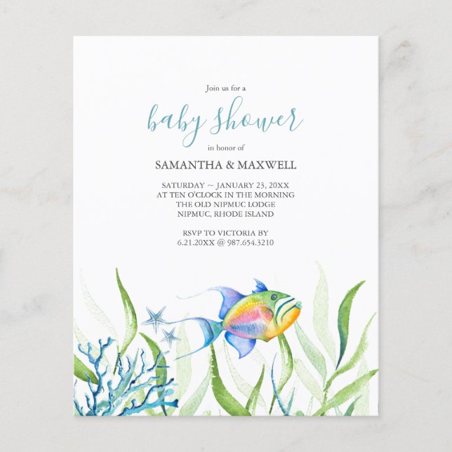 Papier Budget Baby shower Aquarelle Sous Le Thème Mer (Devant)