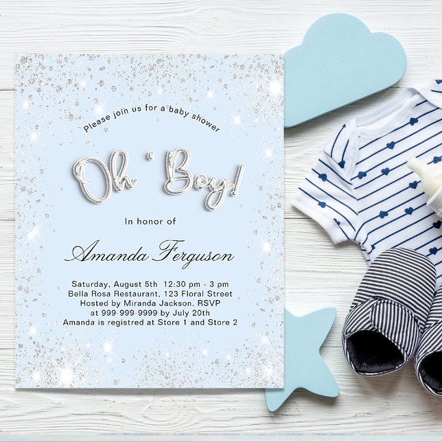 Papier Budget Baby shower bébé bleu garçon argent parties (Créateur téléchargé)
