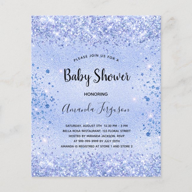 Papier Budget Baby shower bleu parties scintillant invita (Devant)