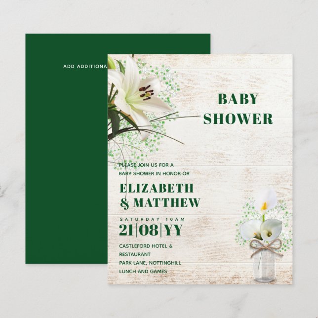 Papier BUDGET Baby shower Cala Lillie Rustic Chic Shabby (Devant / Derrière)