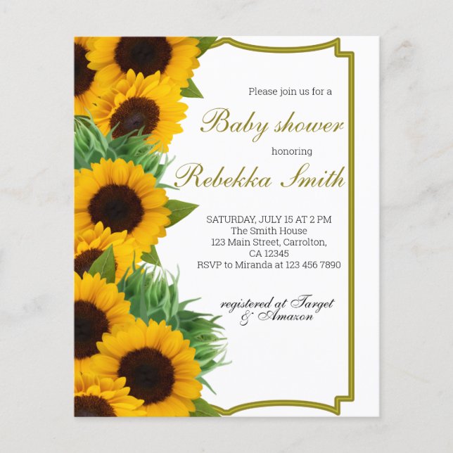 Papier Budget Baby shower de tournesol (Devant)
