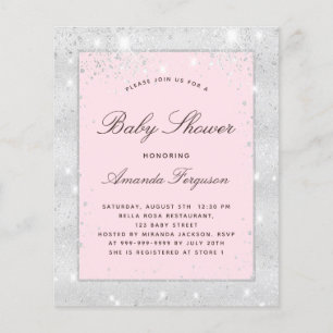 Papier Budget Baby shower fille argent rose invitation