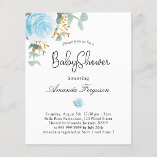 Papier Budget Baby shower garçon bleu floral invitation