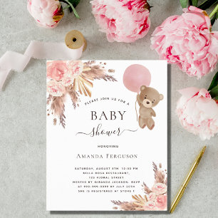 Papier Budget Baby shower pampas herbe peluche ours rose