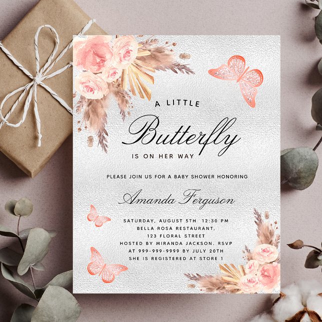 Papier Budget Baby shower papillon blush pampas argent (Créateur téléchargé)