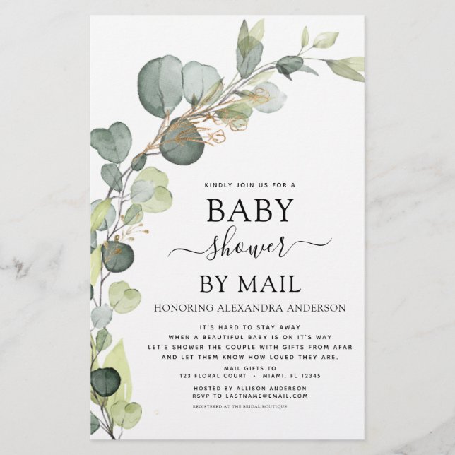 Papier Budget Baby shower Par Mail Eucalyptus (Devant)