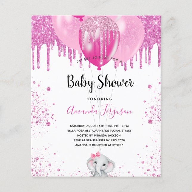 Papier Budget Baby shower rose parties scintillant fille  (Devant)