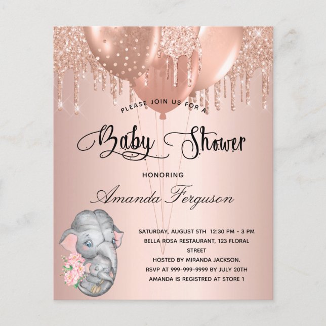 Papier Budget Baby shower rouille rose éléphant fille mèr (Devant)