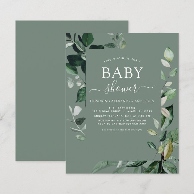 Papier Budget Baby shower Sage Green Botanique (Devant / Derrière)