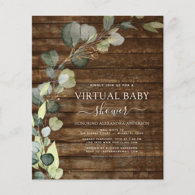 Papier Budget Baby shower virtuel verdure Eucalyptus (Devant)
