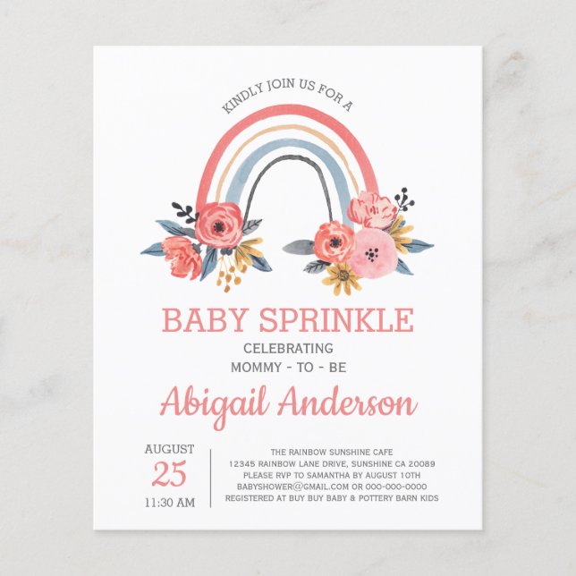Papier Budget Baby Sprinkle Rainbow Floral Invitation (Devant)