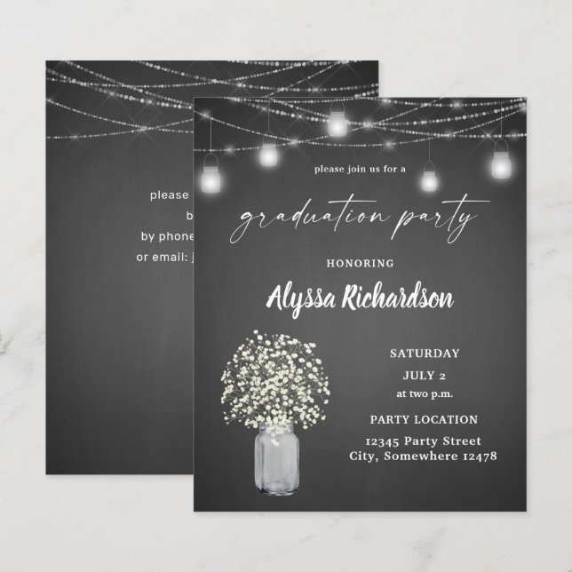 Papier Budget Babys Breath & Chalkboard Graduation Party (Devant / Derrière)