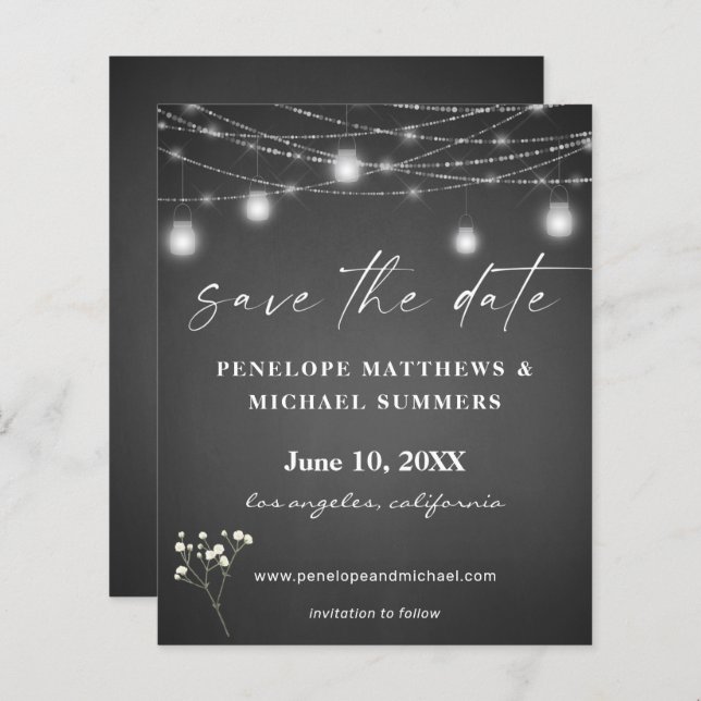 Papier Budget Baby's Breath G Chalkboard Save Date (Devant / Derrière)