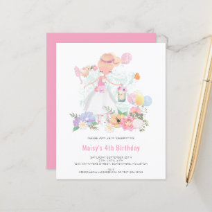 Papier Budget Ballerina Rose Girl 4ème anniversaire Invit