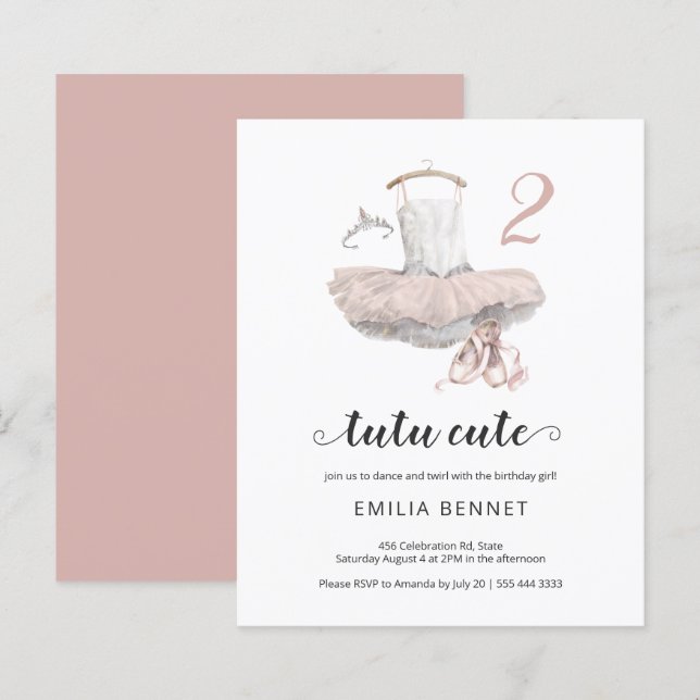 Papier Budget Ballerina Tutu Cute 2e Invitation anniversa (Devant / Derrière)