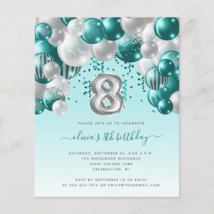 Papier Budget Balloon Arch Turquoise Argent 8e anniversai