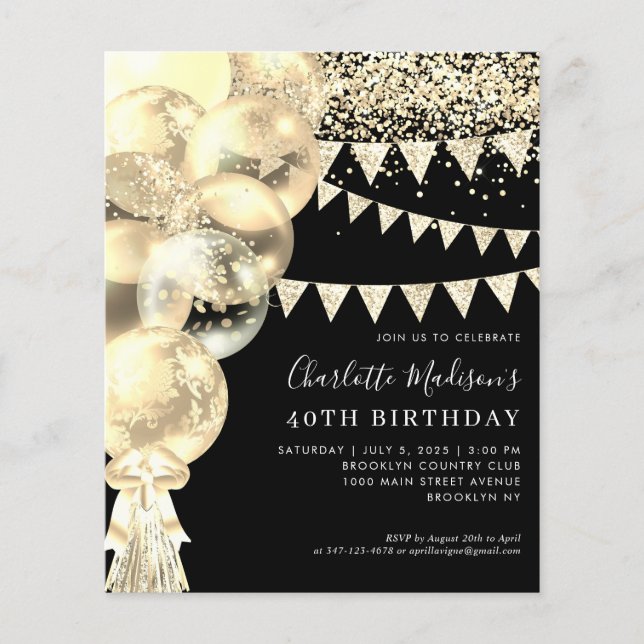 Papier Budget Ballotte en or noir Tassel Tout âge Anniver (Devant)