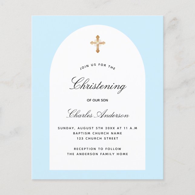 Papier Budget baptême bleu clair arche garçon (Devant)