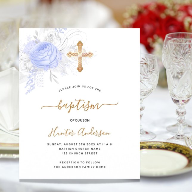 Papier Budget Baptême bleu clair floraux garçon blanc (Créateur téléchargé)