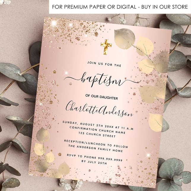 Papier Budget baptême blush eucalyptus invitation parties (Créateur téléchargé)