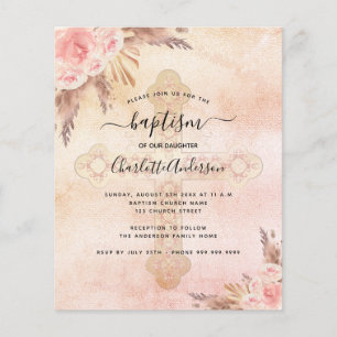 Papier Budget baptême blush rose cross pampas herbe