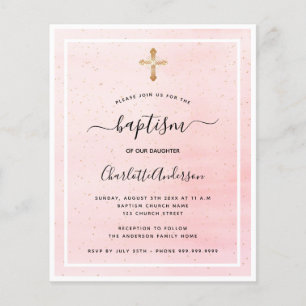 Papier Budget baptême blush rose or fille invitation