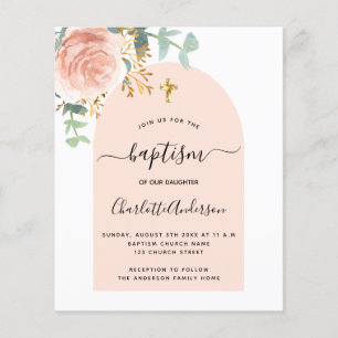 Papier Budget baptême eucalyptus rose or arc floral