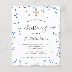 Papier Budget baptême garçon bleu coeur invitation