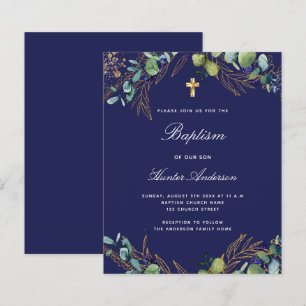 Papier Budget baptême marine bleu eucalyptus invitation