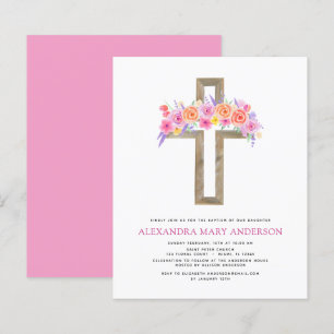 Papier Budget Baptême Pastel Floral Rose Croix