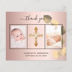 Papier Budget baptême rose eucalyptus photo merci