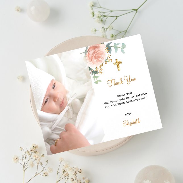 Papier Budget baptême rose floral photo fille merci (Créateur téléchargé)