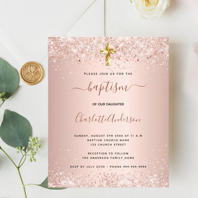 Papier Budget baptême rose or invitation (Créateur téléchargé)