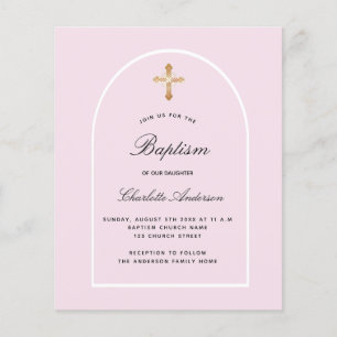Papier Budget baptême rose petite fille invitation arc