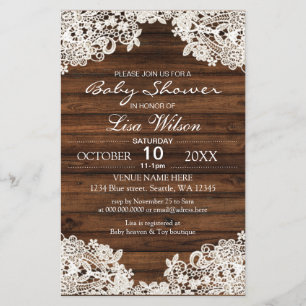 Papier Budget Barn Baby shower dentelle en bois Invitatio