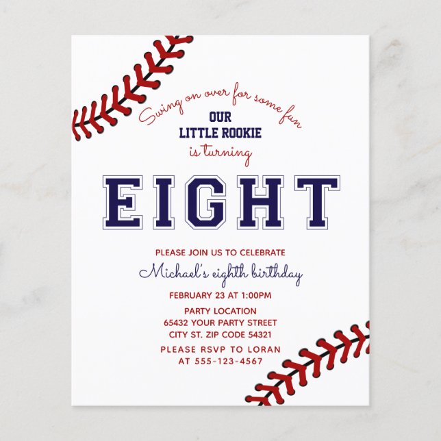 Papier Budget Baseball 8e anniversaire Invitation (Devant)