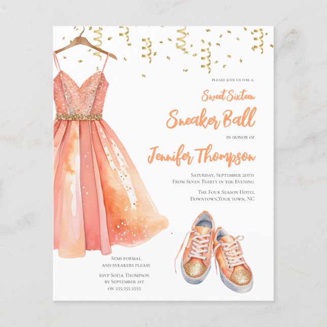 Papier Budget Basket Ball Sweet 16 Peach & Gold Parties s (Devant)