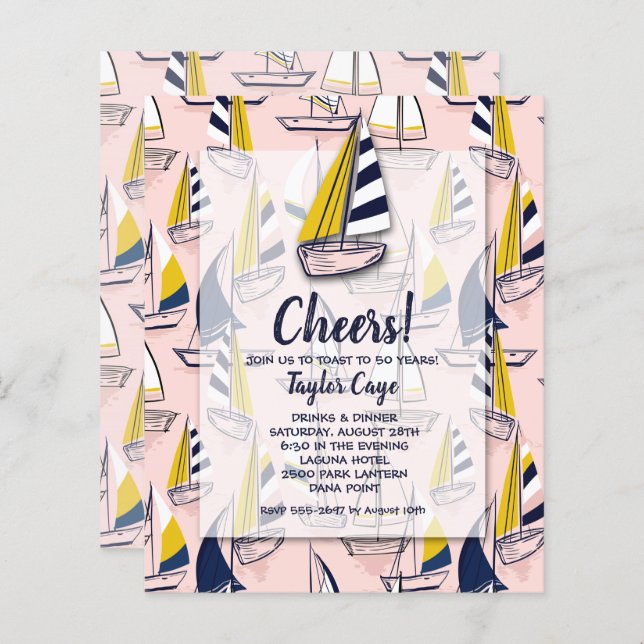 Papier Budget Bateaux à voile Nautiques Invitations d'ann (Devant / Derrière)