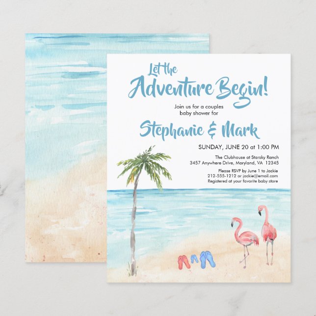 Papier Budget Beach Ocean Surf Baby shower d'aventure (Devant / Derrière)
