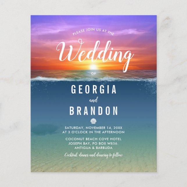 Papier Budget Beach Tropical Faire-part de mariage (Devant)
